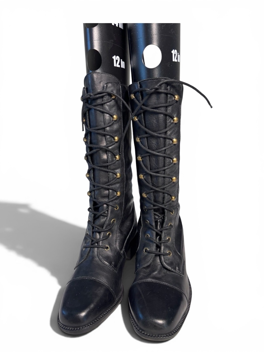 Rare Vintage Enzo Angiolini Tall Black Leather Lace Up Riding Boots 7.5